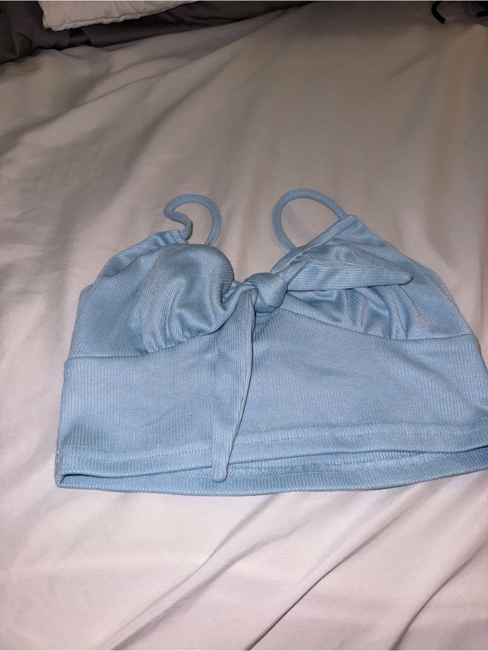 Light Blue Ribbed Knot-Front Women’s Crop Top